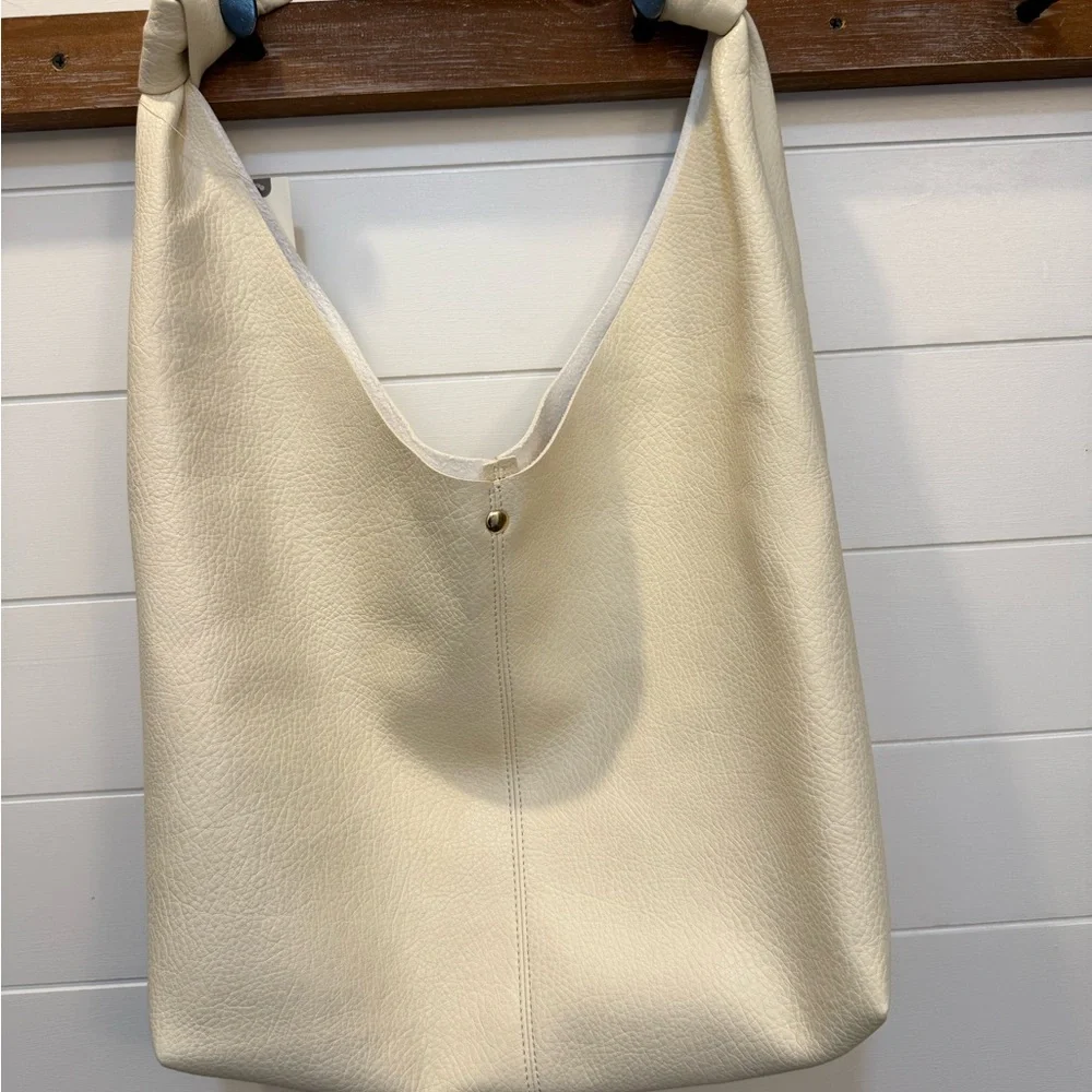 Anthropologie Cream Knotted-Handle Hobo Bag